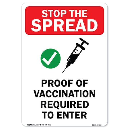 Signmission PSA Stop The Spread Proof of Vaccination Required to Enter 18in X 12in Wall Graphic, RD-1218-22662 OS-NS-RD-1218-22662